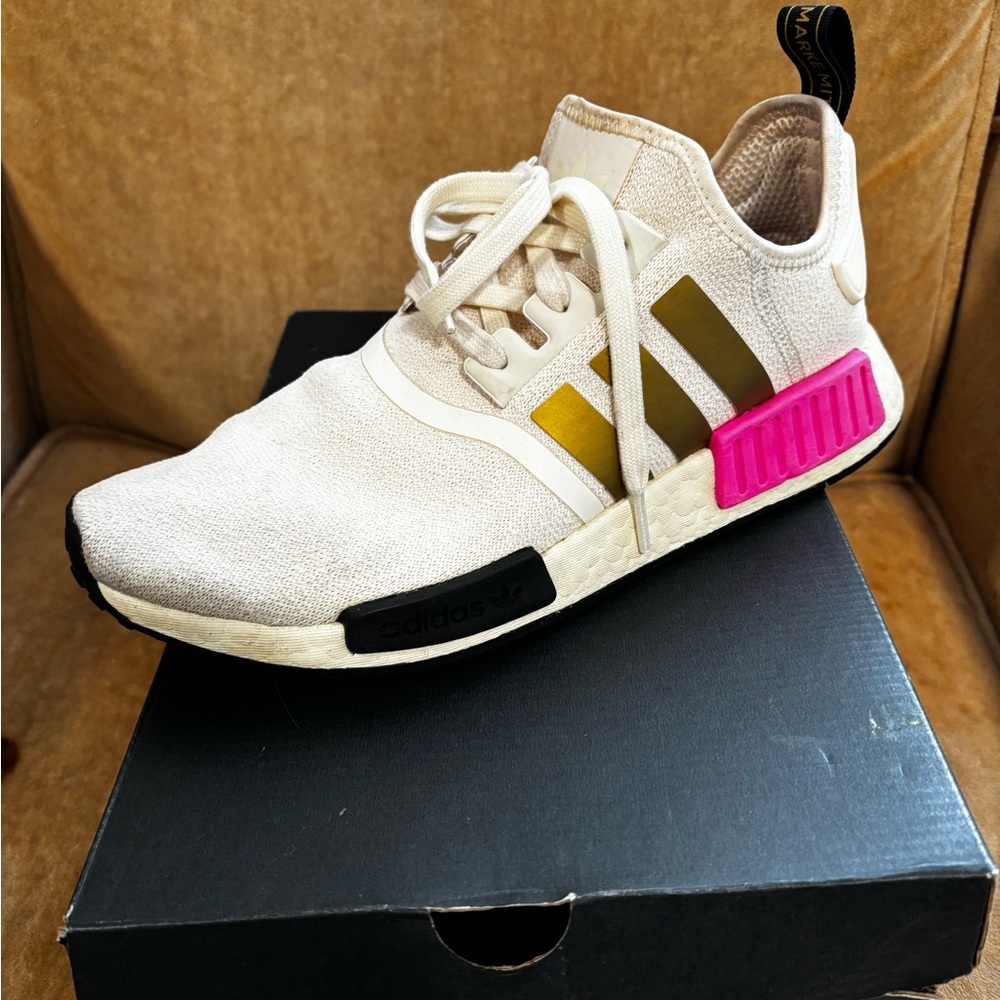 Adidas NMD R1 Women's Sneakers in White and Gold